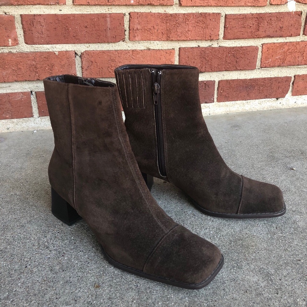 Chocolate Brown Suede Block Heel Ankle Boots